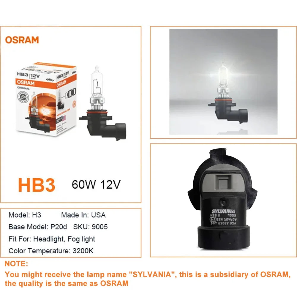 OSRAM 9005 HB3 12V 60W 3200K P20d Headlight Driving Car Halogen Light 3200K High Low Beam ORIGINAL Line for Lexus Honda