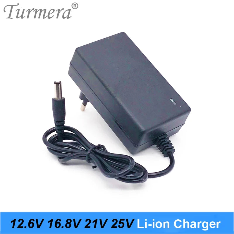 Turmera 12.6V 16.8V 21V 25V 2A 1.3A 1A 18650 Lithium Battery Charger DC5.5*2.1MM for 3S-6S 12V -25V Screwdriver Battery Pack Use