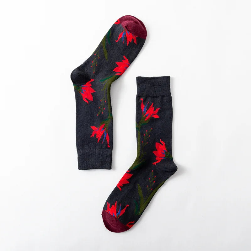 1 Pair Women Socks Cartoon Art Octopus Flower Plant Kawaii Funny Casual Female Cotton Sock Hosiery Streetwear Harajuku Crew Sox