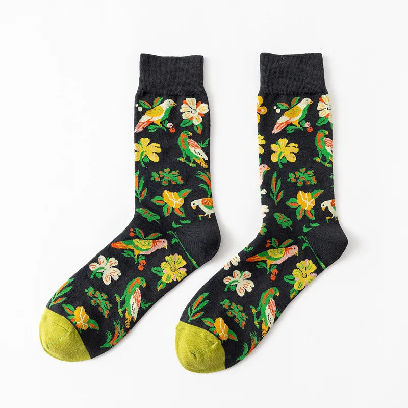 1 Pair Women Socks Cartoon Art Octopus Flower Plant Kawaii Funny Casual Female Cotton Sock Hosiery Streetwear Harajuku Crew Sox