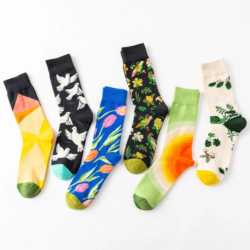 1 Pair Women Socks Cartoon Art Octopus Flower Plant Kawaii Funny Casual Female Cotton Sock Hosiery Streetwear Harajuku Crew Sox