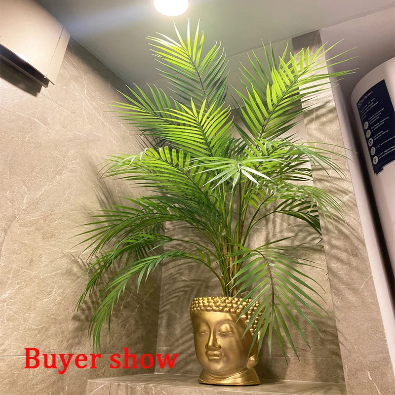 125cm Large Artificial Palm Tree Tropical Plants Branch Plastic Fake Leaves Green Monstera For Christmas Home Garden Room Decor