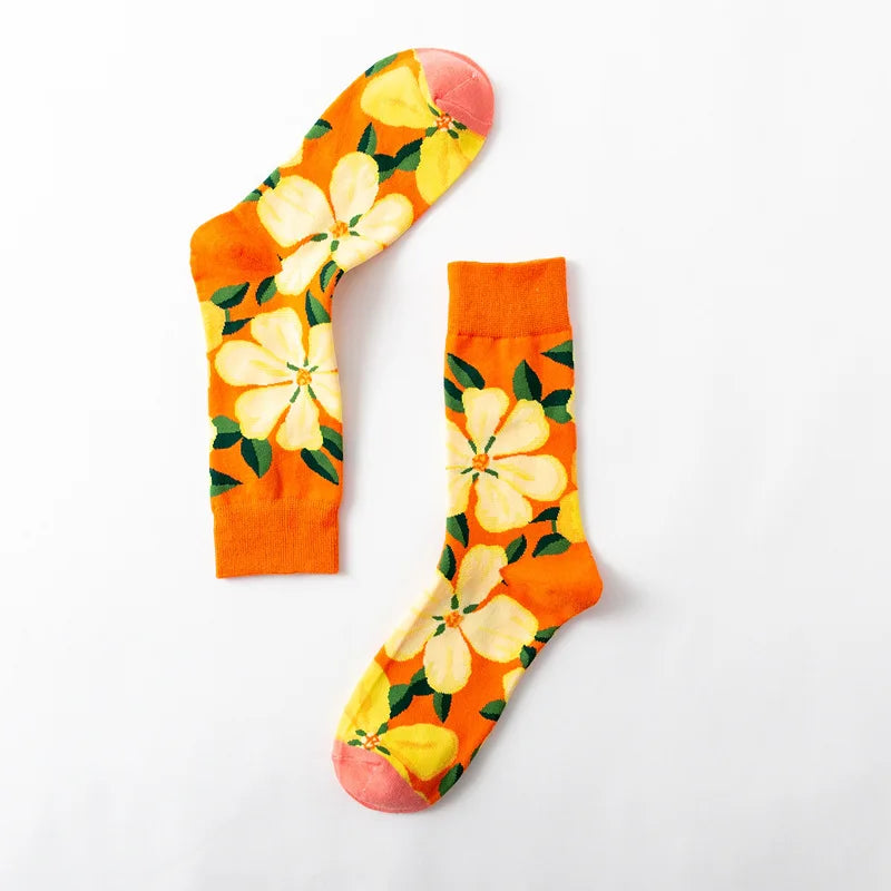 1 Pair Women Socks Cartoon Art Octopus Flower Plant Kawaii Funny Casual Female Cotton Sock Hosiery Streetwear Harajuku Crew Sox