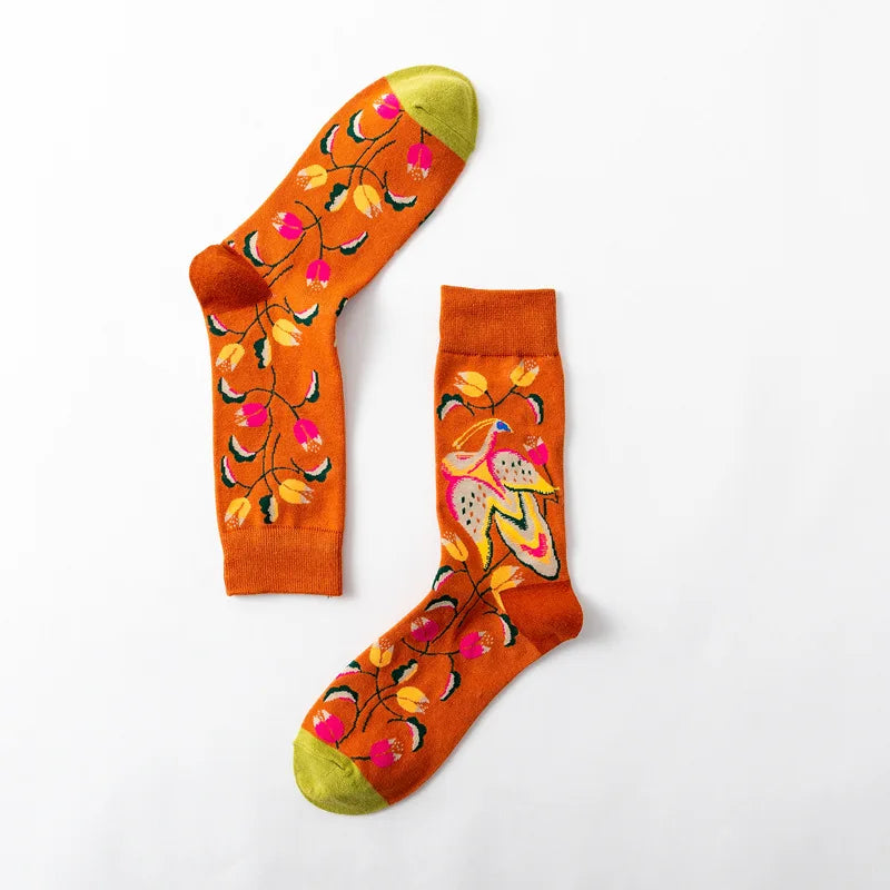 1 Pair Women Socks Cartoon Art Octopus Flower Plant Kawaii Funny Casual Female Cotton Sock Hosiery Streetwear Harajuku Crew Sox