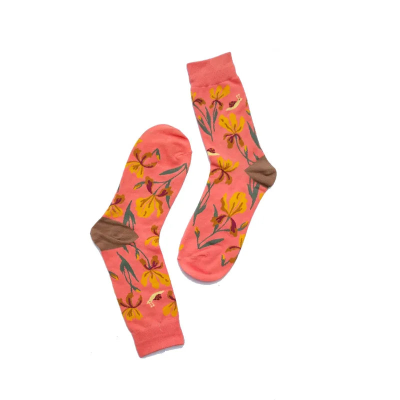 1 Pair Women Socks Cartoon Art Octopus Flower Plant Kawaii Funny Casual Female Cotton Sock Hosiery Streetwear Harajuku Crew Sox