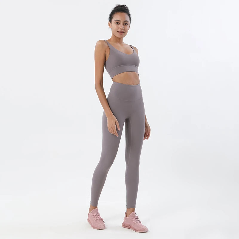 SOISOU Nylon Tracksuits Women's Yoga Set Sports Suit Gym Fitness Bra Leggings Women Lounge Wear Crop Tops Sexy 18 Colors - Surpriseshopper.com