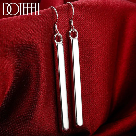 DOTEFFIL 100% 925 Sterling Silver Square Pillar Drop Earrings Female Fashion Jewelry Women Lady Christmas Gift Surpriseshopper.com