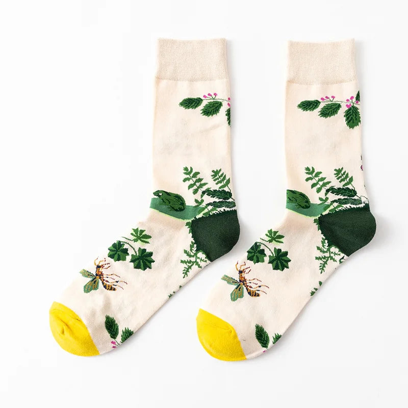 1 Pair Women Socks Cartoon Art Octopus Flower Plant Kawaii Funny Casual Female Cotton Sock Hosiery Streetwear Harajuku Crew Sox