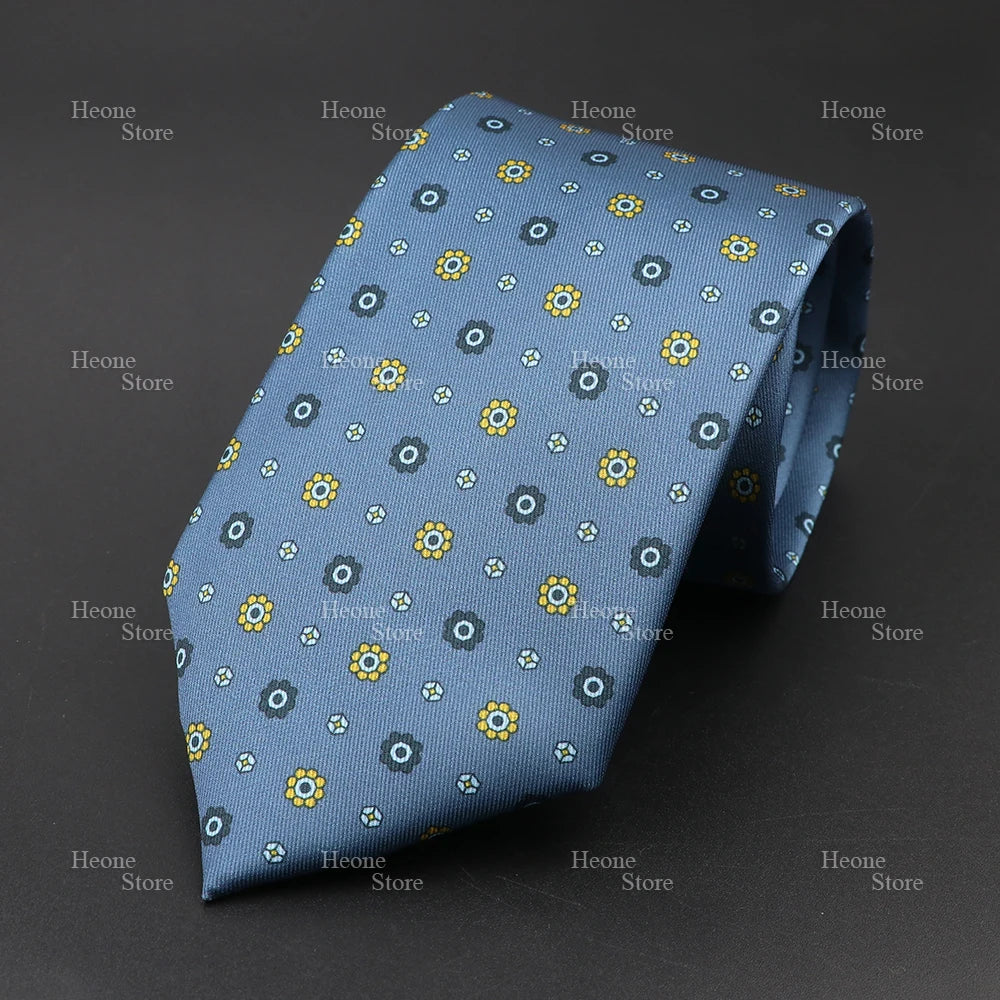 Super Soft Bohemian Silk Polyester Ties For Men Novelty Design Blue Light Color Wedding Office Business Gravata Printed Tie Gift