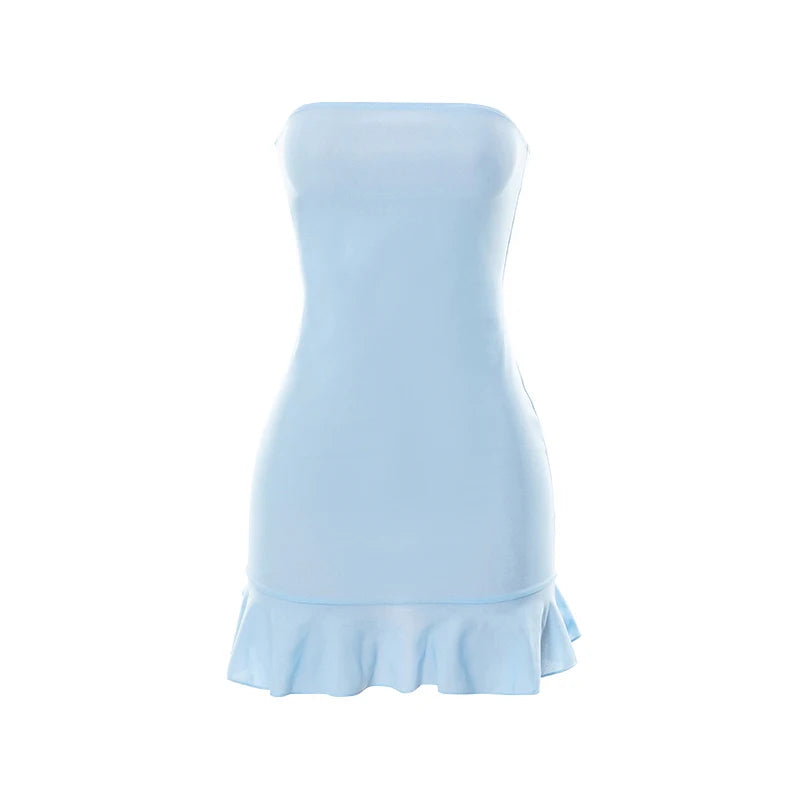 CUTENOVA: Soft Blue Strapless Mini Dress – Your Flirty Fashion Statement