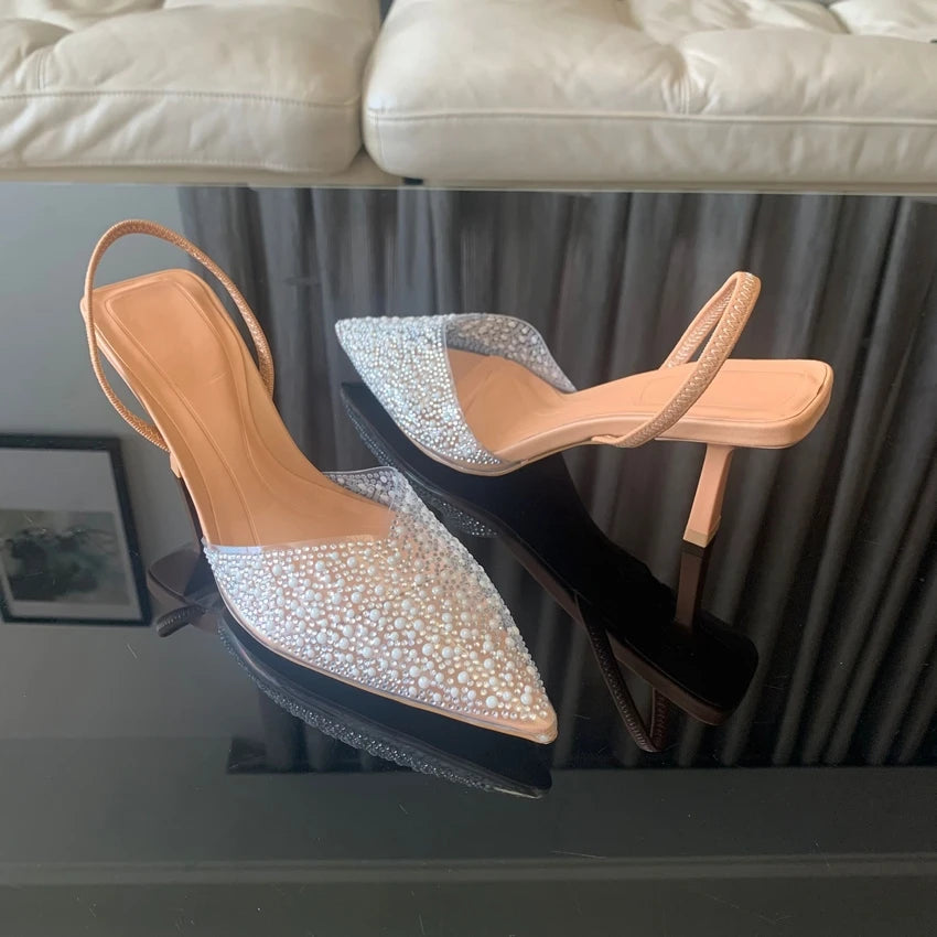 Pearl Elegance: Summer Slingback Heels