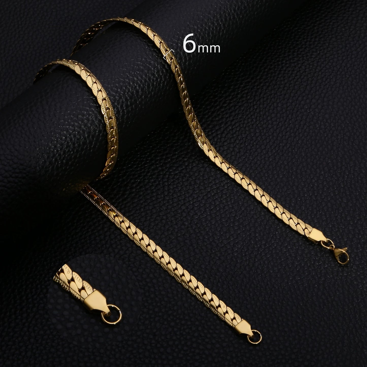 HIYEE Punk 3/4/5/6/7mm Embossed Flat Snake Chain Necklace Gold/Silver Colored Stainless Steel Chain Men Women Fashion Jewelry