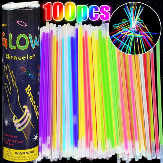 Luminous Colorful Glow Sticks Fluorescence Glowing in The Dark DIY Bracelet Necklace Glowstick for Birthday Wedding Party Decor