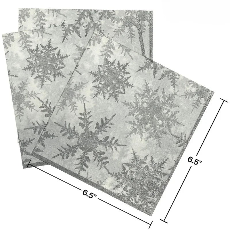 20pcs/Pac 2-Ply Christmas Series Party Decoration Paper Napkins Winter Snowflake Printed Paper Placemats Wine Glass Flower Paper - Surpriseshopper.com