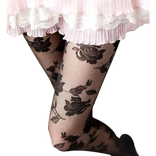 Fashion Rose Pattern Tight Lace Pantyhose Women Sexy See-through Stockings Tights Leggings