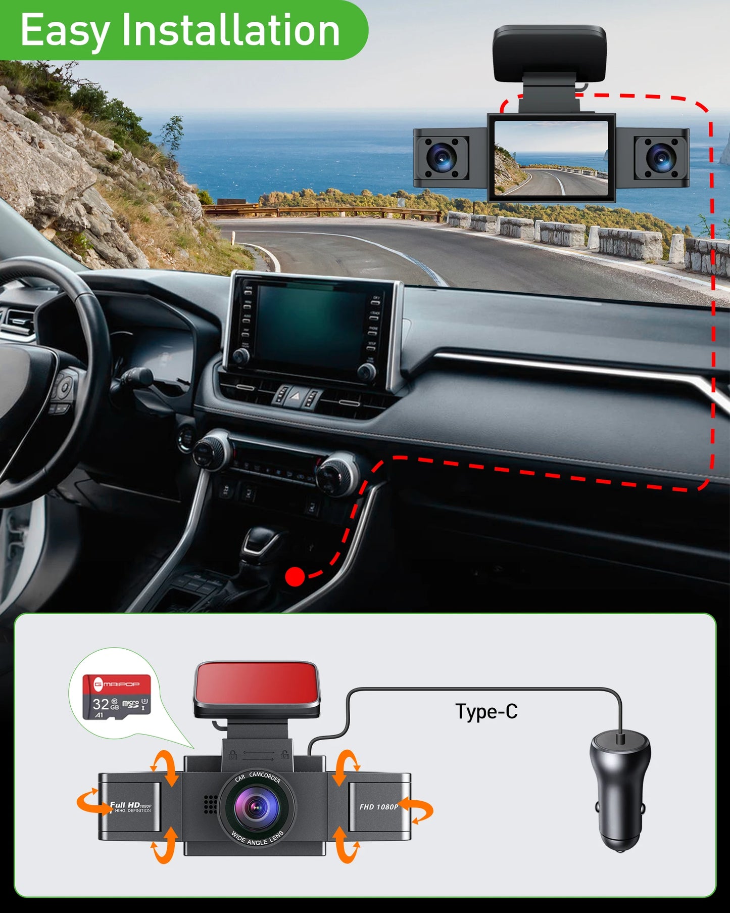 Triple Vision: Comprehensive 3-Channel Dash Cam