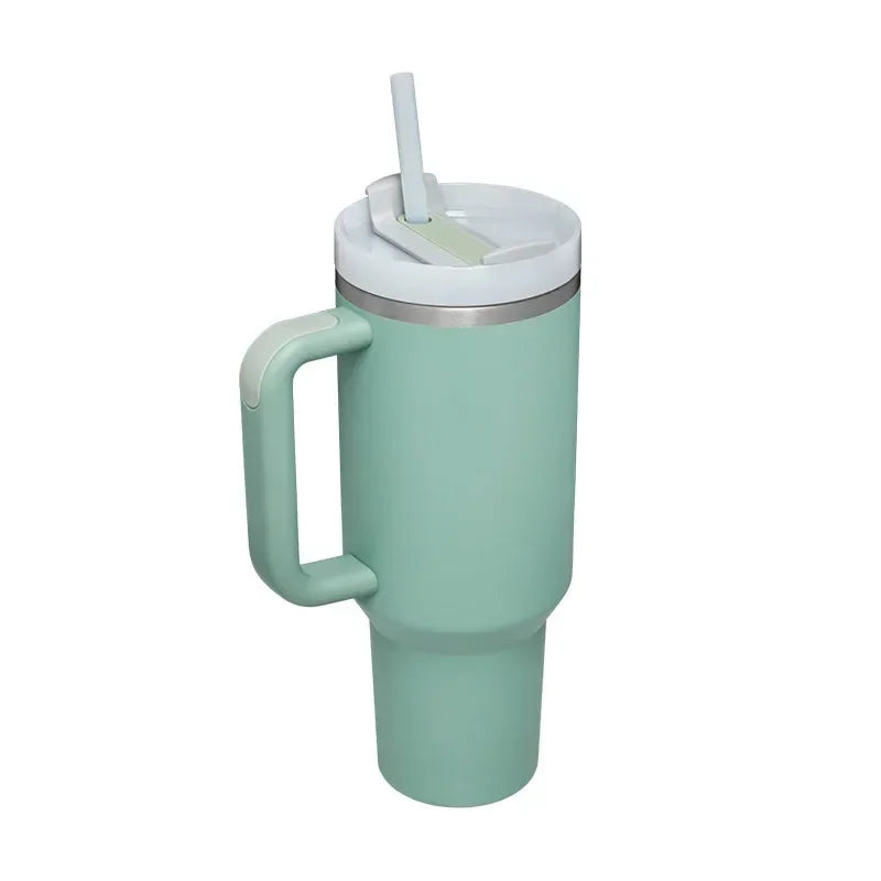 Outdoors Tumbler with Handle Lid Straw 40oz Stainless Steel Water Bottle Vacuum Thermos Cup Travel Thermal Coffee Mug