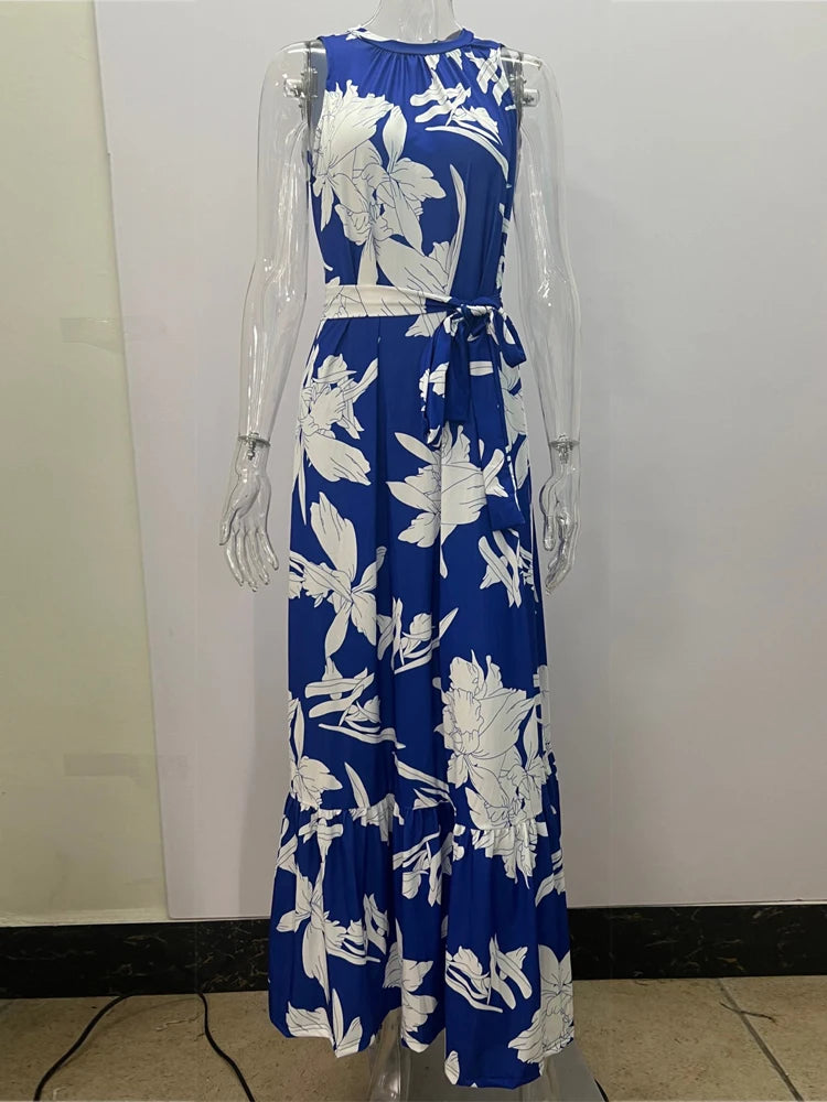 Summer Breeze: Cross-Border Print Sleeveless Maxi Dress