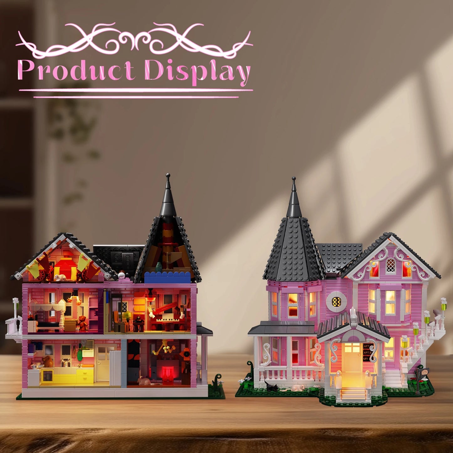 NEW Coralined Pink Palace Apartment Building Block Set Ideas Movie Architecture Model Toys for Boys and Girls Christmas Gifts