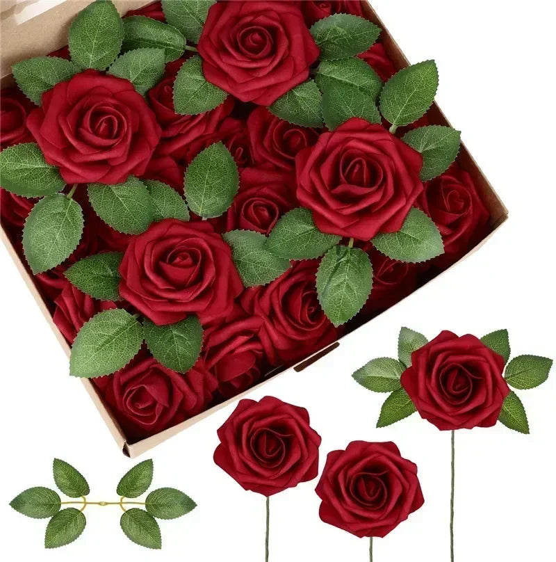 10/25/50Pcs Artificial Rose Flowers Foam Fake Flowers Roses for DIY Wedding Bouquets Party Home Decor Garden Decoration