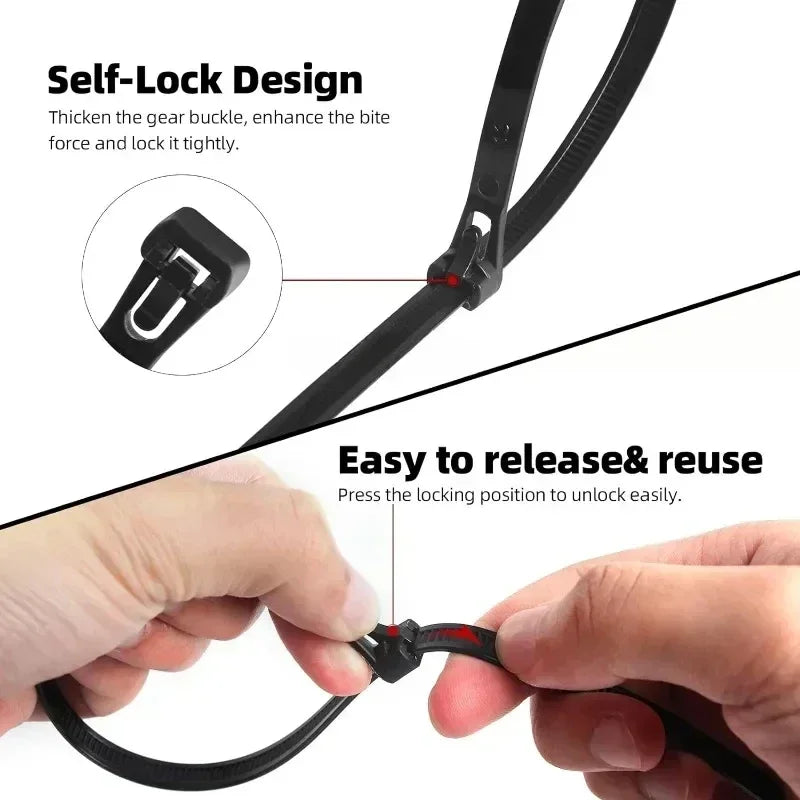 500/100Pcs Plastic Nylon Cable Ties Self-locking Cord Ties Straps Adjustable Cables Fastening Loop Home Office Wire Zip Ties