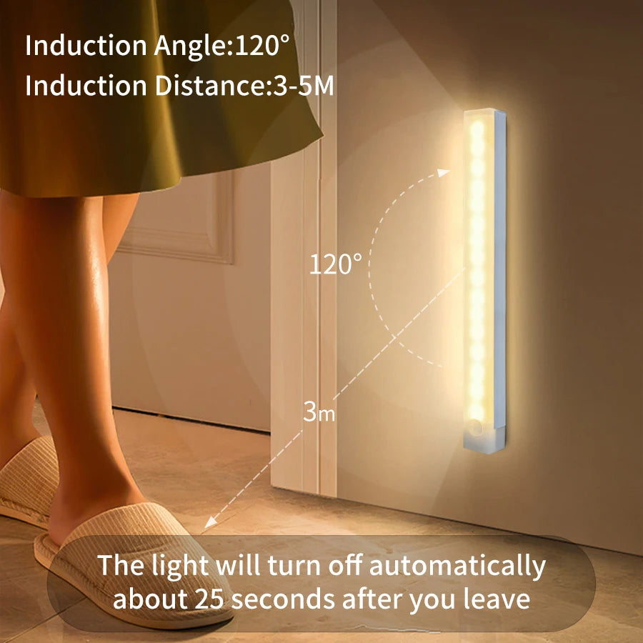 Motion Sensor Light Wireless Rechargeable LED Night Light Closet Cabinet Wardrobe Lamp Kitchen Staircase Backlight 10/20/30/50cm