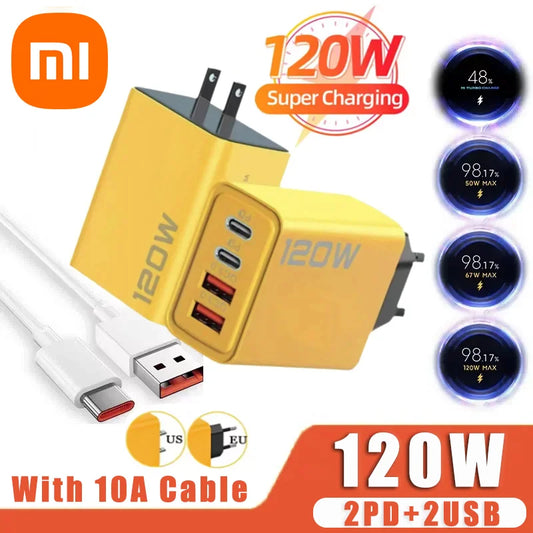 Xiaomi 10A 120W Super Fast Charger Cable Ultra Fast Charger 4Port USBC PD High Speed Charging TypeC Charger For Xiaomi iPhone 16