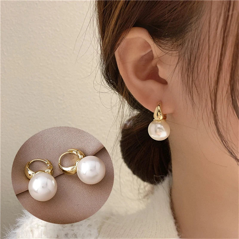 GoldenGlow: Minimalist Gold Pearl Tiny Hoop Earrings