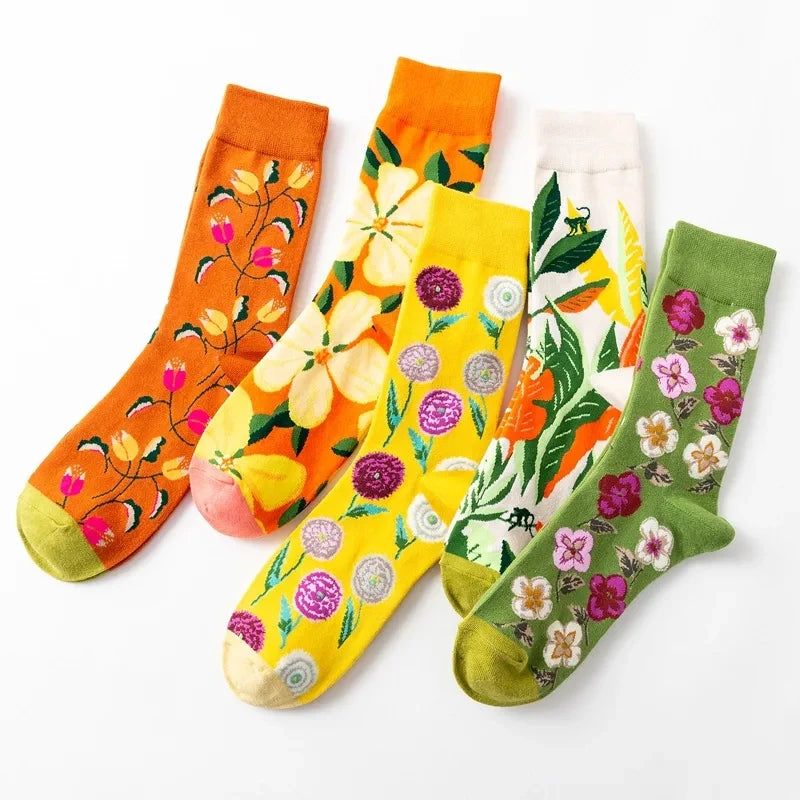 1 Pair Women Socks Cartoon Art Octopus Flower Plant Kawaii Funny Casual Female Cotton Sock Hosiery Streetwear Harajuku Crew Sox