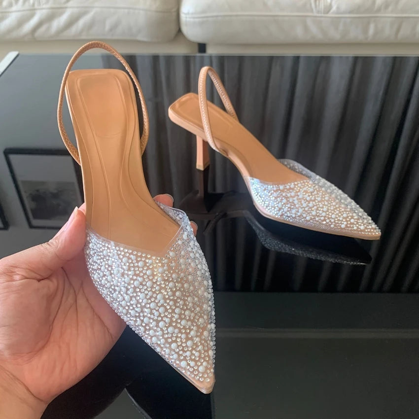 Pearl Elegance: Summer Slingback Heels