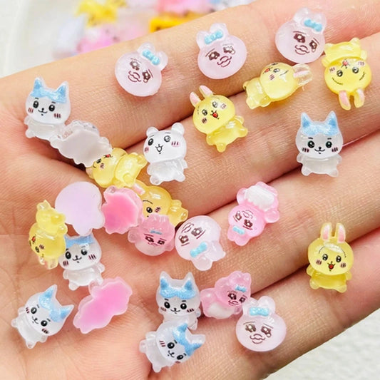 50 Pcs New Cute Resin Mini Cartoon Sadness Rabbit,Dog Series Flat Back Manicure Parts Embellishments For Hair Bows