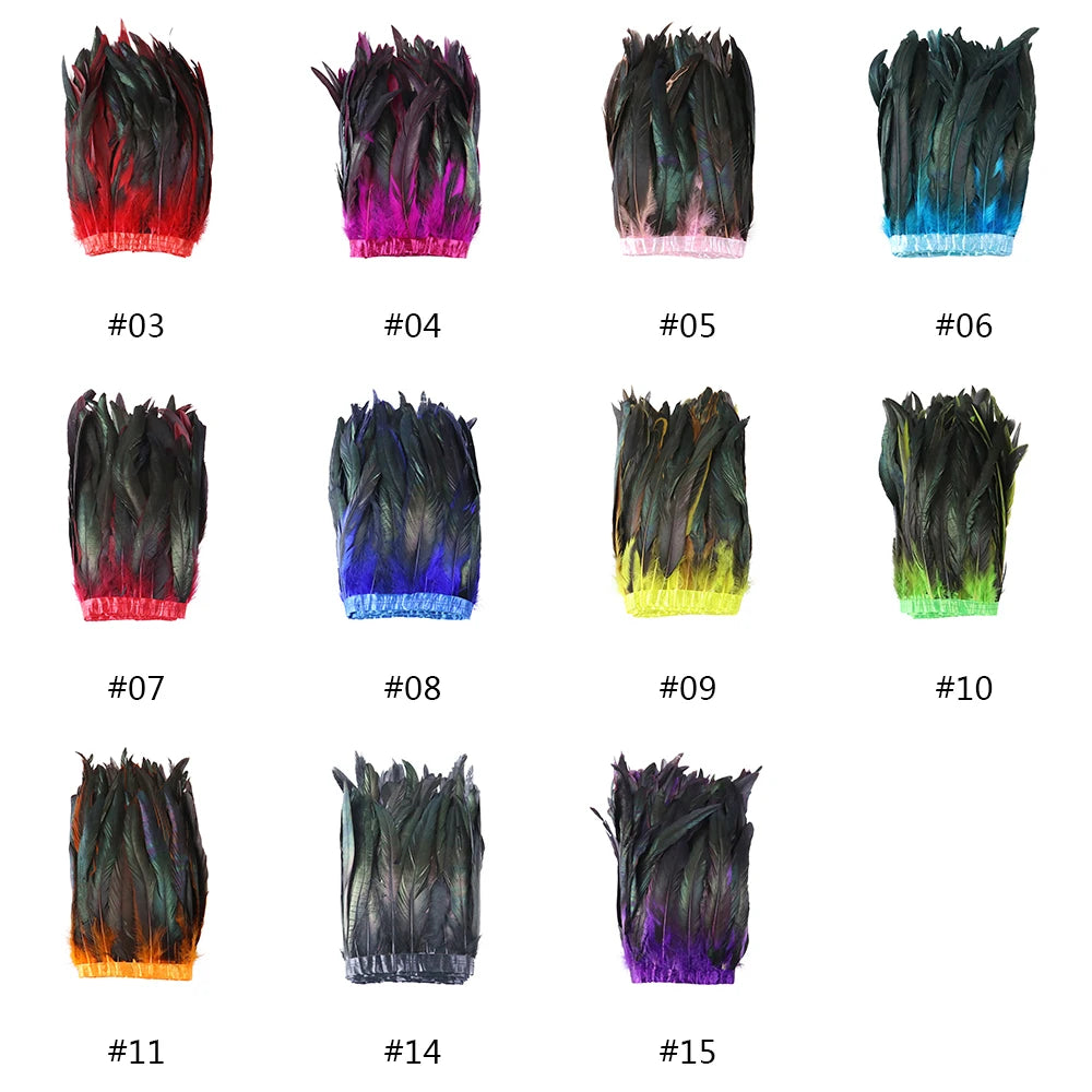 2meter Colored Rooster Tail Feather Tassel Trim for Wedding Party Dress Handicraft Accessory Dyed Cock Plumes Ribbon Skirt Craft