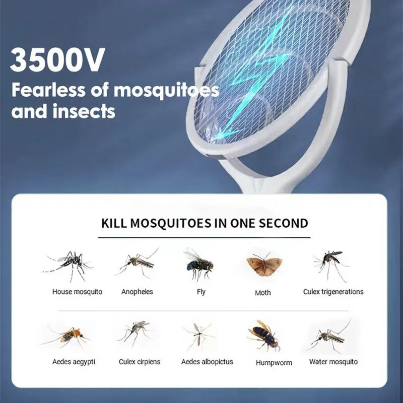 5 In 1 Fast Charging Racket Kill Fly Bug Safety Insulated Battery Powered Lamp ABS Adjustable Electric Mosquito Swatter - Surpriseshopper.com