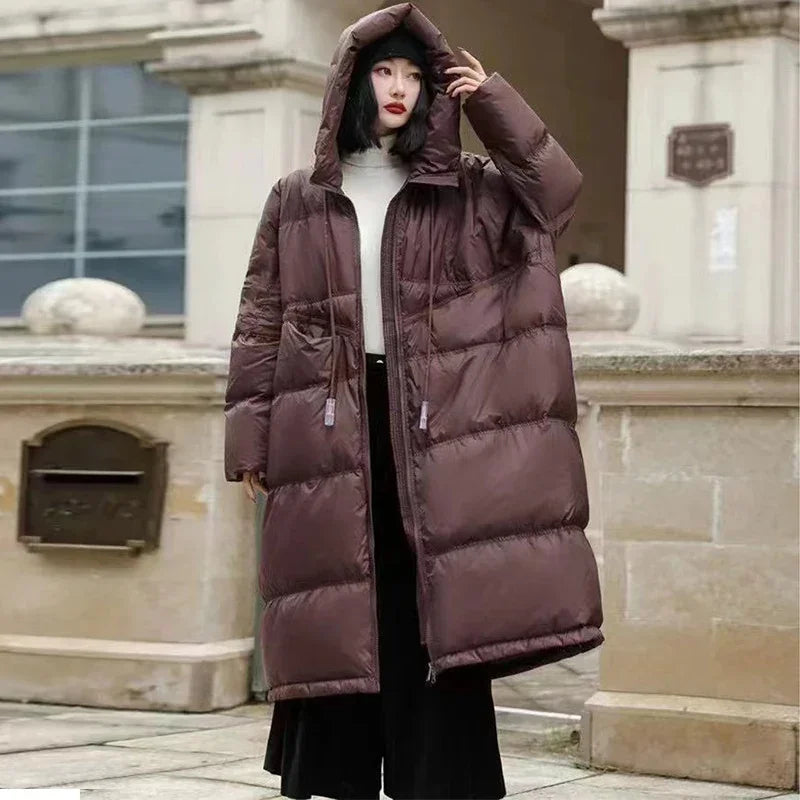 2024 New White Duck Down Jacket Hooded Winter Women Oversize Long Puffer Coat Female Thick Warm Loose Parkas Outwear Pockets - Surpriseshopper.com