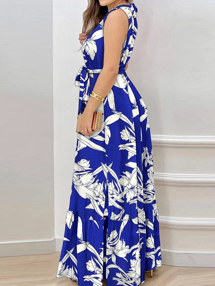 Summer Breeze: Cross-Border Print Sleeveless Maxi Dress