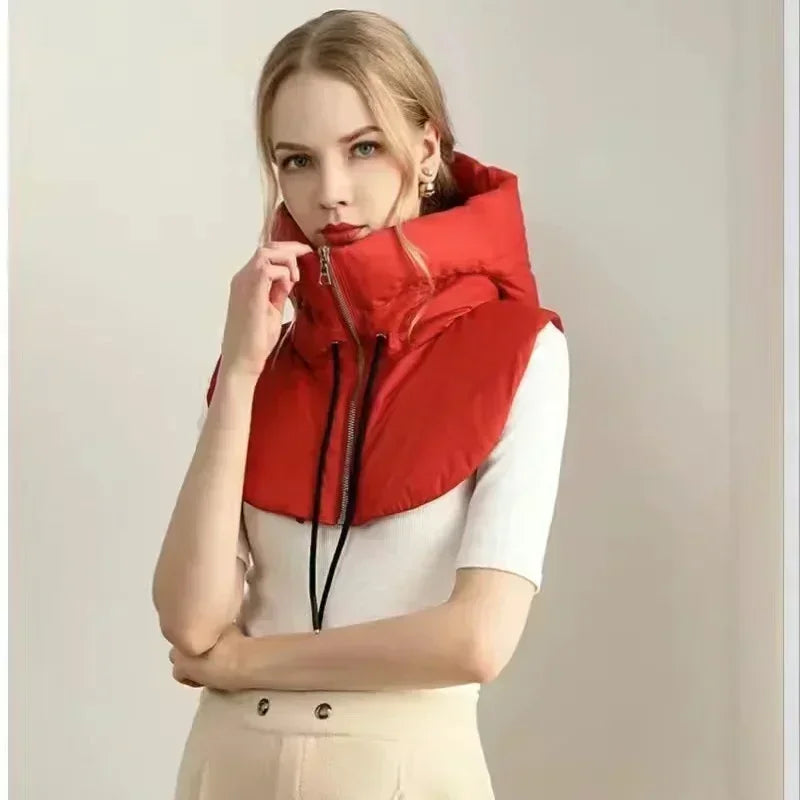 Winter Ultralight Down Hooded Hats For Women Men Warm Ring Scarf Balaclava Hat Neck Zippper Drawstring Coat Scarf Short Tank Top