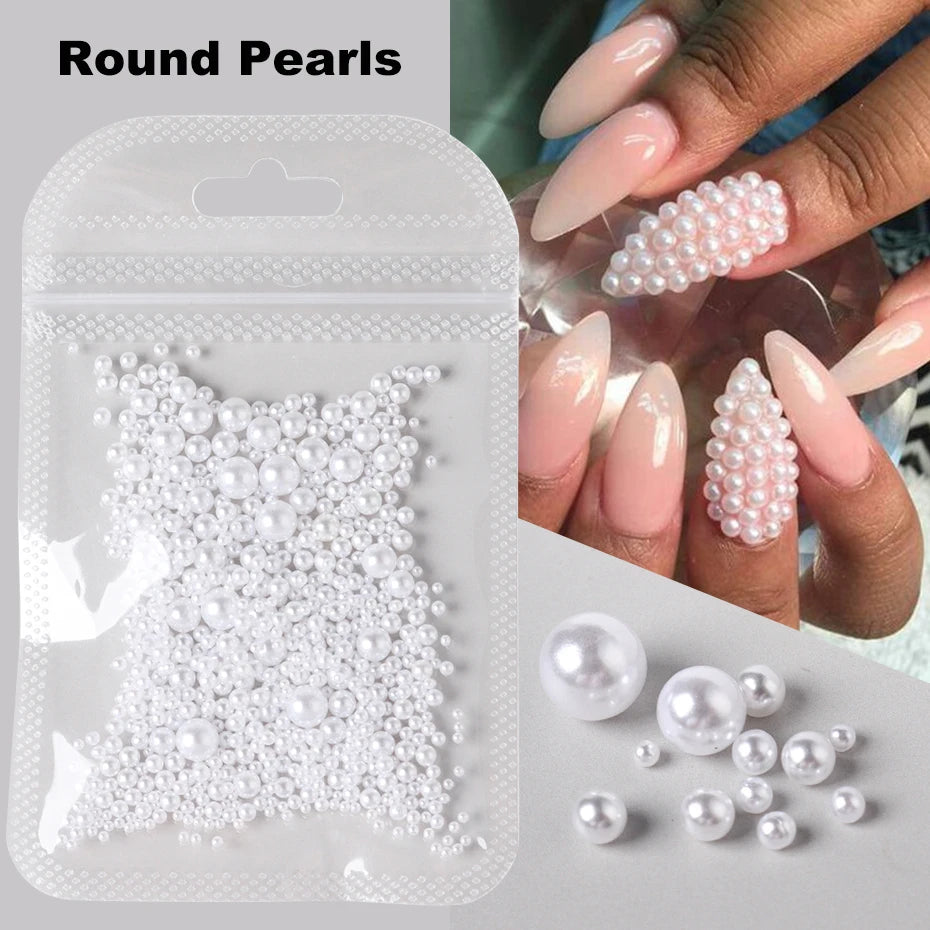 Mixed Nail Pearl Decoration White Natural Nail Charms Beads Flat Back Round Pearls Jewels For Manicure Design Korean Accessories