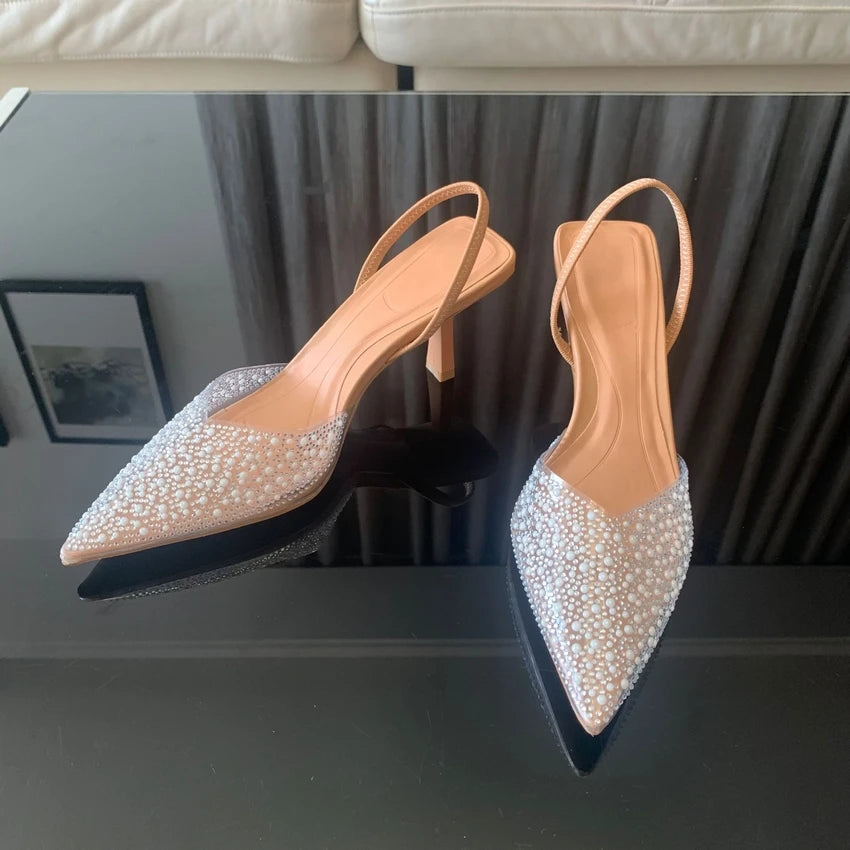 Pearl Elegance: Summer Slingback Heels