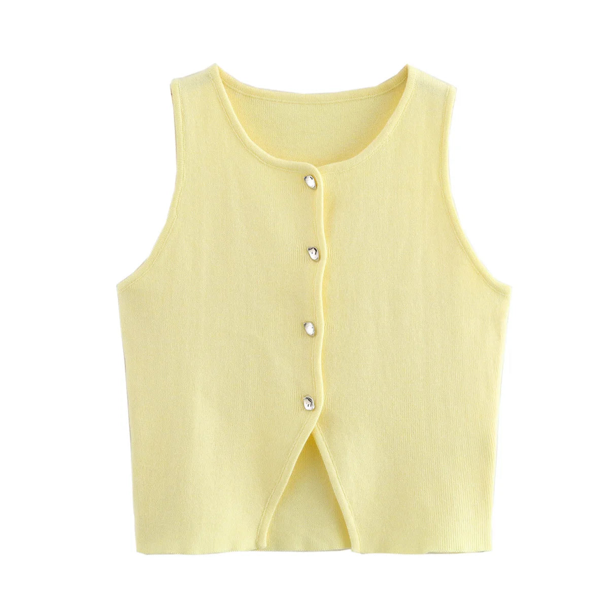 TRAF Pink Knit Sleeveless Vest Women Cropped Sweater Vest Top Women Yellow Button Vests for Women Streetwear Waistcoat Knitwears Surpriseshopper.com