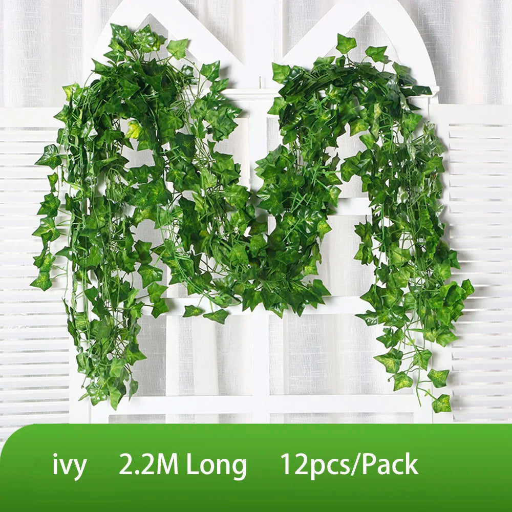 12pcs/Pack Artificial Liana Vine Wall Hanging Fake Plants Ivy String Leaves Decoration Home Outdoor Garden Wedding Party Decors