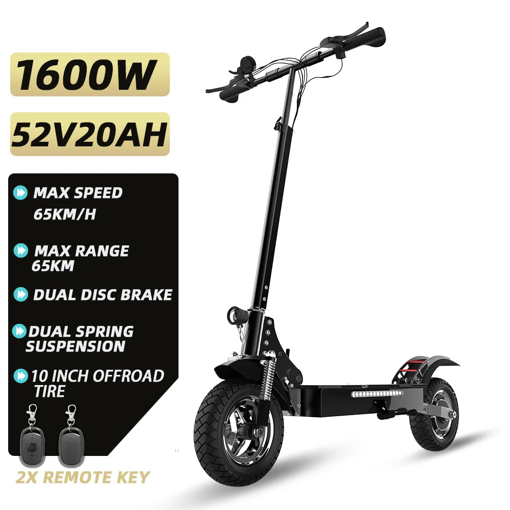 48-72V Electric Scooter for Adults 90KM/H 10-11''Tubeless Off Road Tire Hydraulic / SpringSuspension Foldable Escooter with Seat