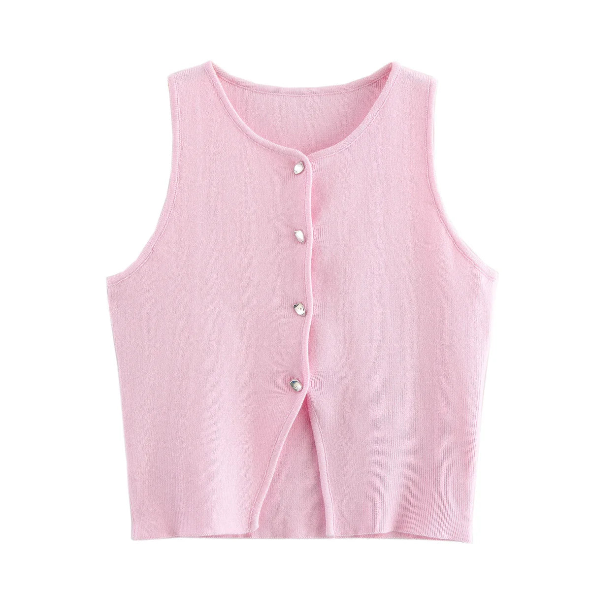 TRAF Pink Knit Sleeveless Vest Women Cropped Sweater Vest Top Women Yellow Button Vests for Women Streetwear Waistcoat Knitwears Surpriseshopper.com