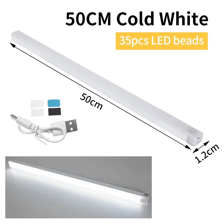 Motion Sensor Light Wireless Rechargeable LED Night Light Closet Cabinet Wardrobe Lamp Kitchen Staircase Backlight 10/20/30/50cm