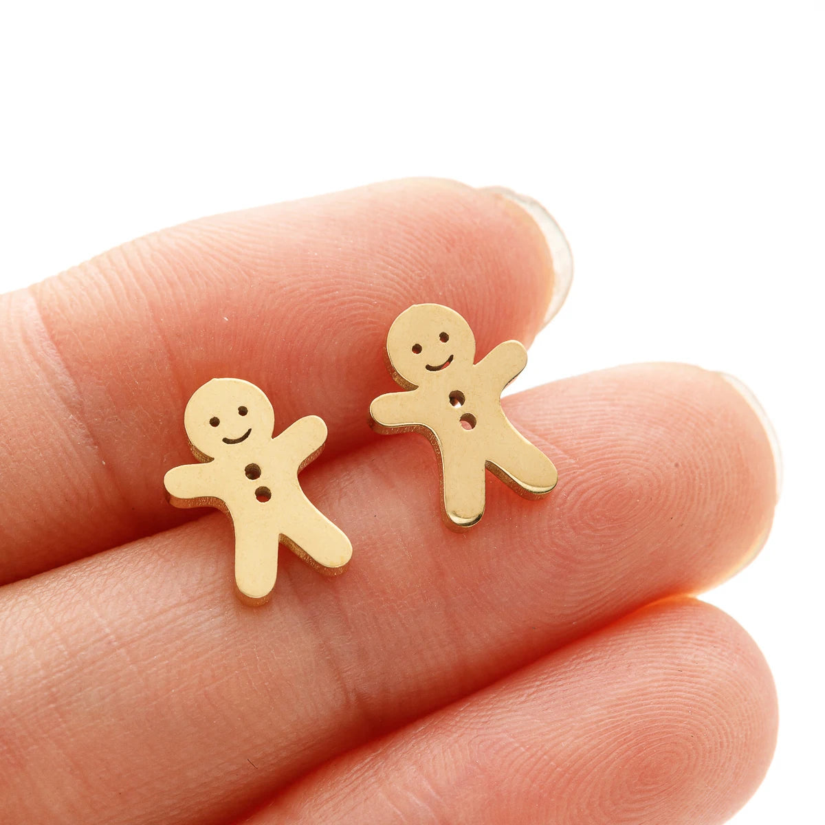 Mini Cartoon Gingerbread Snowman Stud Earrings Ladies Gold Color Stainless Steel Earrings Girl Tragus Jewelry Pircing Oreja Surpriseshopper.com