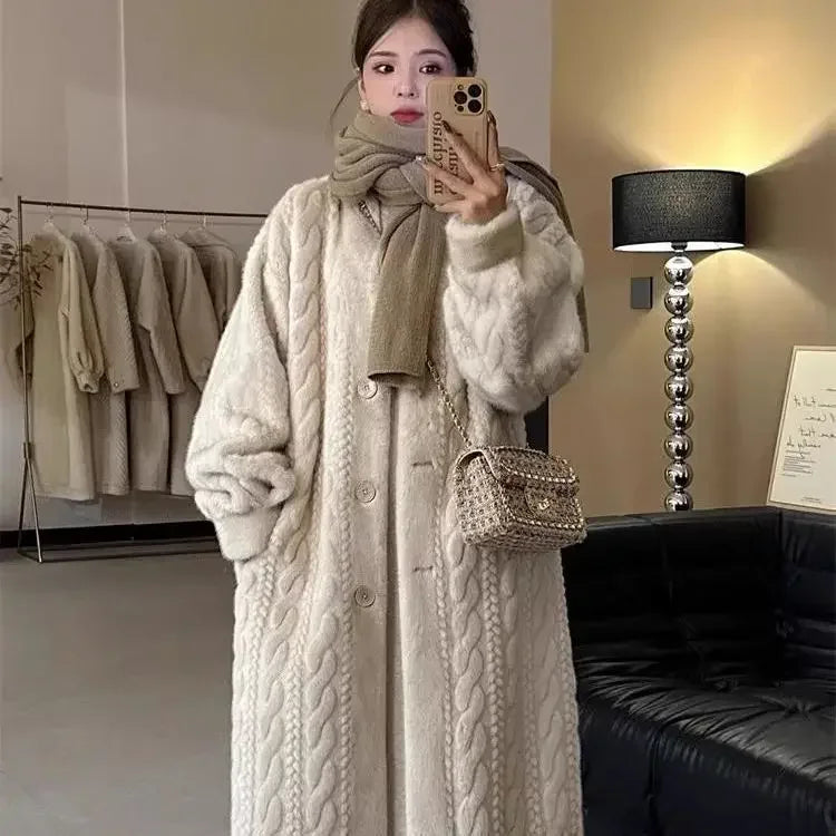 2024 new daughter lazy wind long cardigan mink coat women winter thickened twist mink women Surpriseshopper.com