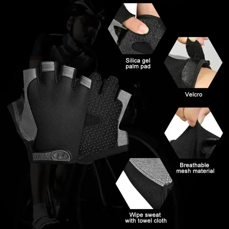 Half Finger Cycling Gloves Men Women Anti Slip Shock Breathable Summer Bicycle Gloves Fingerless Sports Gym Training Bike Gloves