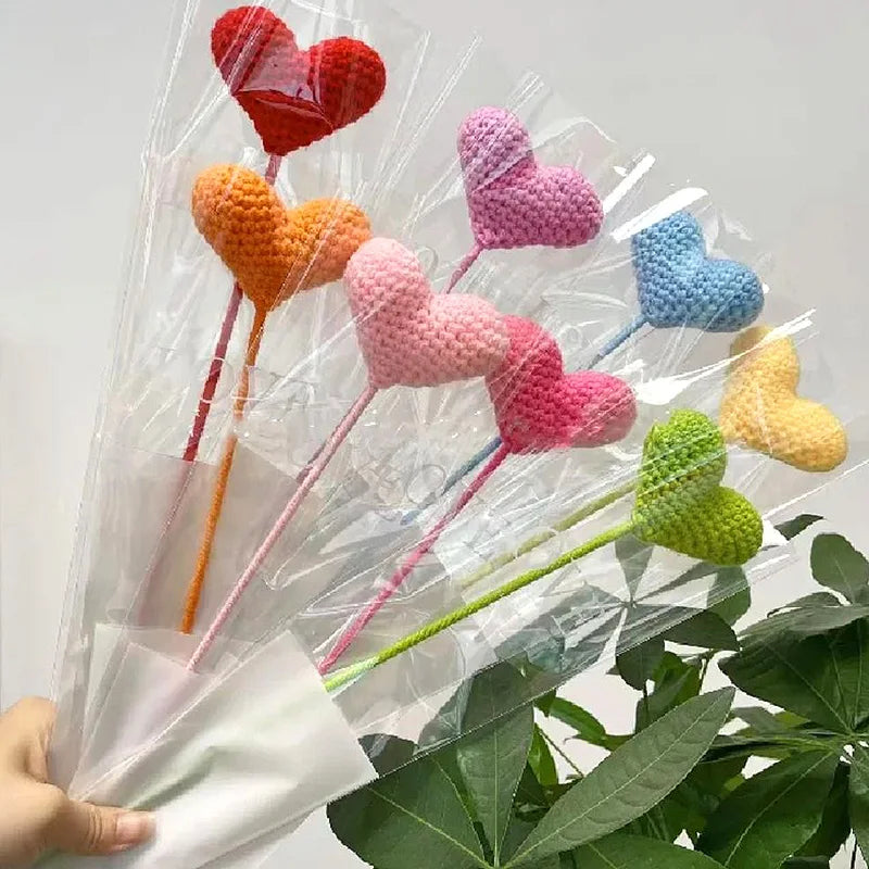 Hand Knitted Crochet Flower Heart Artificial Flowers Hand Woven Bouquet Wedding Decoration Handmade Valentine's Gift For Lovers