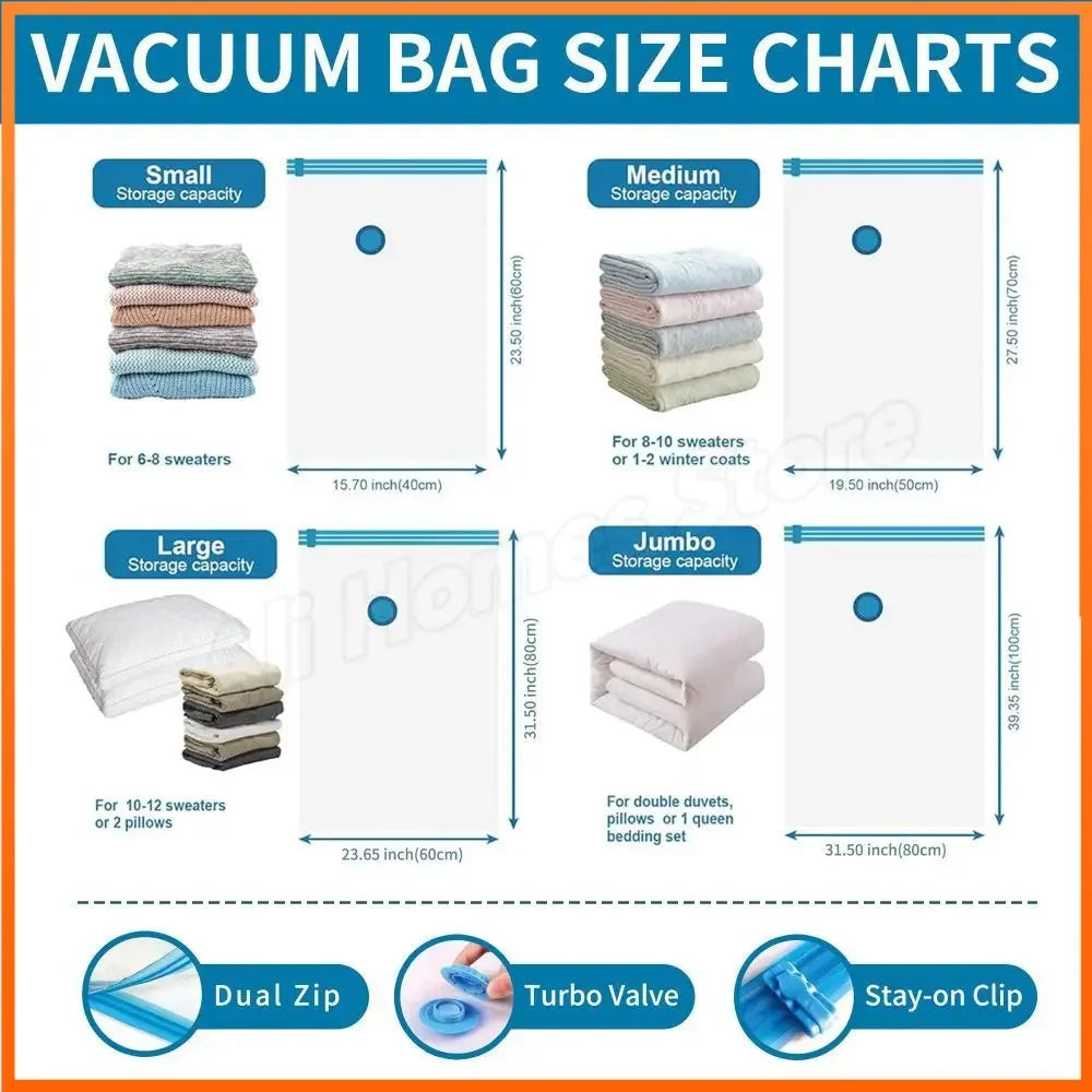 Vacuum Clothing Storage Bags Vacuum Packet Vacuum Sealer Bags for Clothes Travel Compression Bag Pack Organizer with Hand Pump