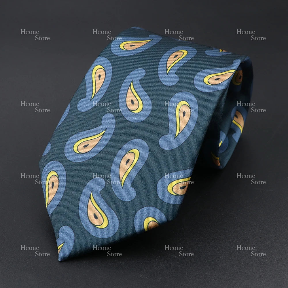 Super Soft Bohemian Silk Polyester Ties For Men Novelty Design Blue Light Color Wedding Office Business Gravata Printed Tie Gift