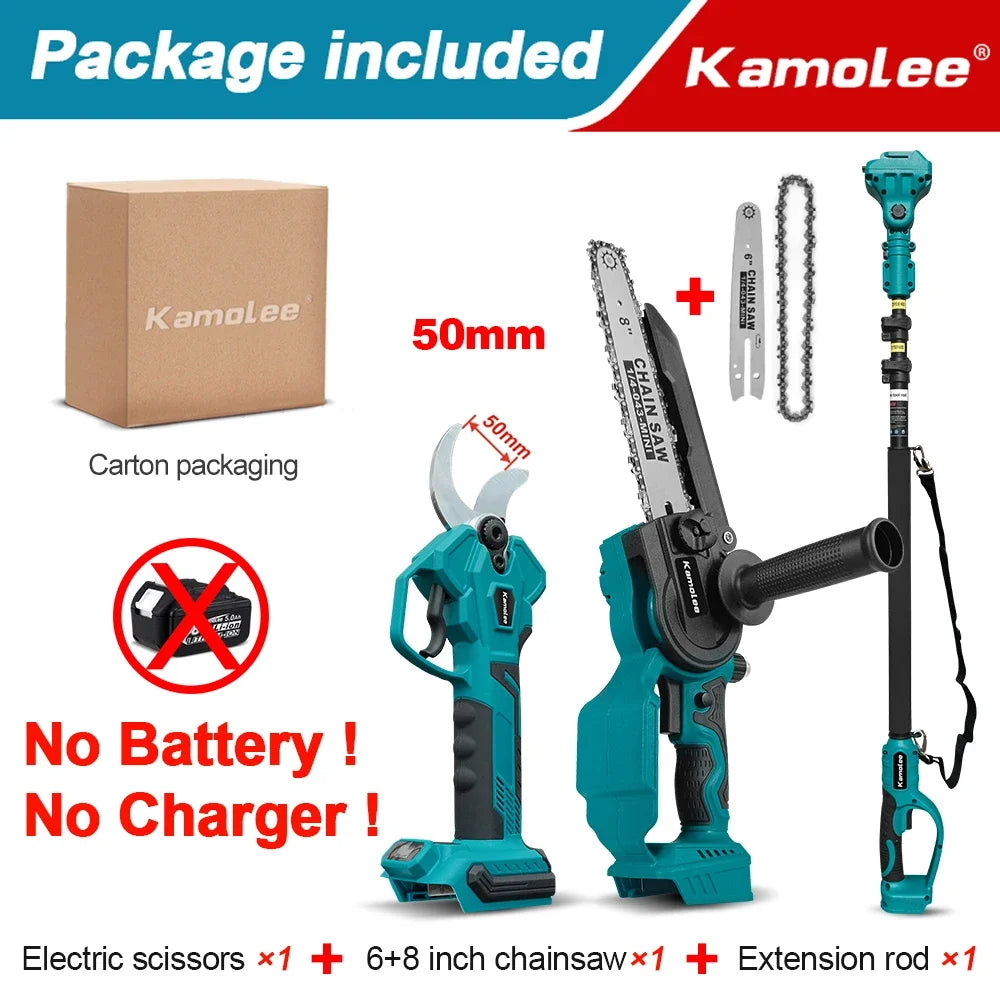 Kamolee Brushless Cordless 50mm Electric scissors,6+8 inch Electric high branch saw,with 2.5-meter extension and telescopic rod